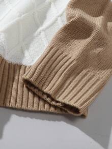 Manfinity Hypemode Áo khoác cardigan dệt kim đơn hàng ngày tay dài màu tương phản dành cho nam, mùa thu/đông - Màu be - Xem 5