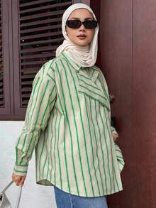 DAZY Tricou casual cu dungi largi 2 în 1 pentru femei, mânecă lungă, top modest la modă