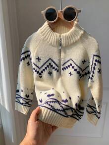 SHEIN 男女宝宝可爱条纹长袖立领针织毛衣，休闲百搭，适合秋冬季 - 彩色 - 查看 5