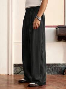 SWAVVY Men's Woven Casual Loose Fit Solid Color Elastic Waist Straight Leg Pants