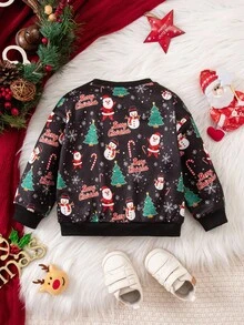 SHEIN Babygirl Casual Cute Christmas Cartoon Pattern Long Sleeve Sweatshirt - White - View 2