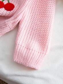 Sparklyn Young Girls Casual And Cute Pink Knitted Long-Sleeved Sweater With Cherry Embroidery Patterns Is Soft And Comfortable. It Is Suitable For Daily Life, Traveling, Vacation, Home, Nursery And Children's Play. It Is Suitable For Autumn And Winter, Christmas, School Opening And Parties. It Is Versatile For Autumn And Winter Clothing . Girls Clothes - Pink - View 7