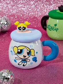 THE POWERPUFF GIRLS X SHEIN 1 件 500ml/17.6oz 卡通图案大容量陶瓷杯，带硅胶盖（不含吸管），可微波炉加热和洗碗机清洗，适用于牛奶、咖啡、果汁等。花朵/毛茛/泡泡 - 彩色 - 查看 6