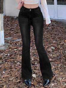 DAZY Women's Slim Fit Flared Jeans - Black - View 3