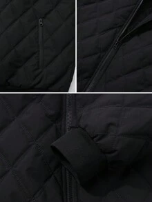Manfinity Homme 男士黑色冬季基礎休閒外套，純色長袖保暖內裡連帽拉鍊外套，約會街頭風外衣 - 黑色 - 查看 6