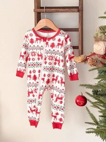 Infant & Baby Girl Elegant Floral Print Long Sleeve Jumpsuit, Comfortable & Stylish Romper,Snug Fit Holiday Baby Clothes Toddler Christmas Pajamas