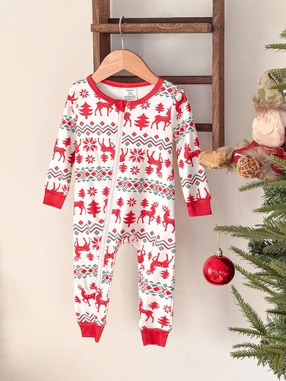Infant & Baby Girl Elegant Floral Print Long Sleeve Jumpsuit, Comfortable & Stylish Romper,Snug Fit Holiday Baby Clothes Toddler Christmas Pajamas