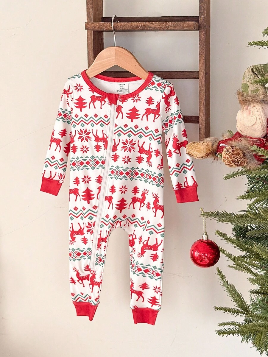 Infant & Baby Girl Elegant Floral Print Long Sleeve Jumpsuit, Comfortable & Stylish Romper,Snug Fit Holiday Baby Clothes Toddler Christmas Pajamas