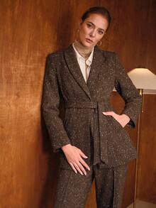 MOTF PREMIUM 羊毛束带结构大衣 - 咖啡棕 - 查看 7