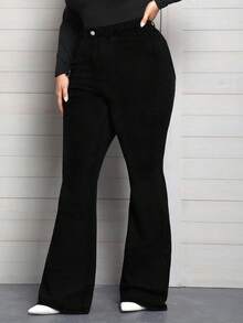 EMERY ROSE Quần jeans ống loe denim co giãn cỡ lớn mùa đông - màu đen - Xem 3