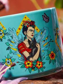 Frida Kahlo X SHEIN 480 Ml Cute Floral & Figure Graphic Ceramic Mug,Summer Outfits, Spring Outfits,Beach, Vacation, Flower