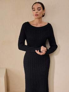 Graceveil Abito maglione invernale da donna con nodo attorcigliato, colore nero - nero - Visualizzare 7