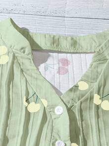 EMERY ROSE Áo cánh tay lửng cổ chữ H họa tiết quả anh đào dành cho nữ, mặc hàng ngày, đi nghỉ mát - Màu xanh Bạc hà - Xem 3