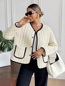 Serisse Abrigo casual de mujer con ribete de color contrastante, para otoño e invierno, para mujeres, Año Nuevo, fiestas, bodas, graduaciones, elegante, casual - Albaricoque - Ver 4