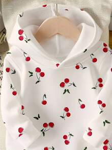 SHEIN 女孩休闲时尚创意清新樱桃图案印花连帽衫和运动裤套装，适合秋季穿搭 - 彩色 - 查看 5