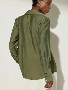 Aveloria Modichic Blusa de unicolor con diseño de cintura plisada - Verde - Ver 6