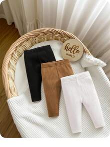 SHEIN 3 件套新生女婴可爱纯色针织弹力裤套装