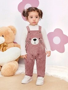 SHEIN Conjunto de ropa de bebé recién nacida niña, pantalones peto con estampado de dibujos animados de pana versátil y linda, mono, para otoño/invierno - Rosa - Ver 13