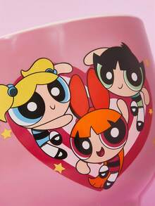 THE POWERPUFF GIRLS X SHEIN 620ml Capacity Cute Cartoon Powerpuff Girls Heart Noodle/Cereal Bowl With Chopsticks, Suitable For Instant Noodles Or Cereal,Y2K - Baby Pink - View 5