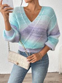 Chiquease Áo len tay đèn lồng ombre thường ngày, Thu/Đông - Nhiều màu - Xem 6