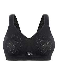 1 pieza Sujetador inalámbrico de talla grande para mujer, suave y transpirable, de unicolor, con elevación - Negro - Ver 9