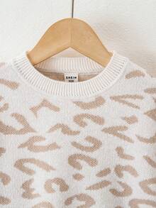 Sparklyn Áo len dệt kim dài tay cổ tròn in họa tiết hoa báo, giản dị và đa năng - trắng - Xem 3