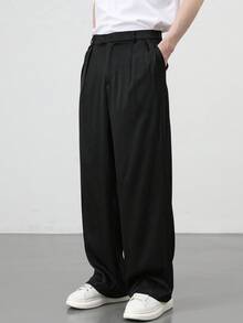 Claim Dot 男士黑色褶皺斜口袋直腳寬鬆休閒通勤西裝褲