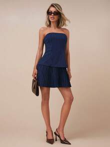 COSMINA 女式条纹抹胸褶边时尚迷你连衣裙 - 彩色 - 查看 6