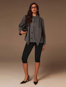 Athîral 女士休闲前扣夹克，适合通勤和日常穿着，秋季 - 灰色 - 查看 4