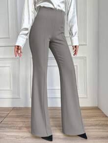 EURMUSE Women Plain High Waist Straight Leg Pants, Suitable For Business Travel - Light Grey - View 3