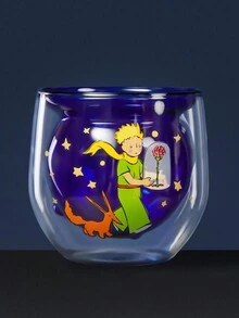 LE PETIT PRINCE X SHEIN 1 chiếc cốc thủy tinh borosilicate cao 11,6oz/330ml, hình mặt trăng và ngôi sao, hình hoàng tử nhỏ dễ thương và thân hình hành tinh, hình lập thể 3D, chịu nhiệt, thích hợp đựng sữa, nước trái cây, cà phê, v.v. - Màu xanh lam - Xem 4