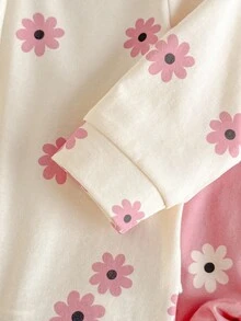 Loomiva 新生女宝宝碎花针织柔软圆领长袖连体衣两件套 - 彩色 - 查看 5