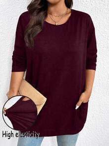 EMERY ROSE Einfarbiges Lässig Langarm T-Shirt in Große Größen, Herbst