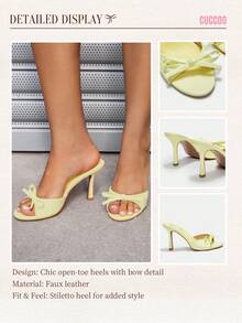 CUCCOO CHICEST 时尚舒适的奶油黄色 Pu 穆勒鞋高跟凉鞋带蝴蝶结女士度假鞋夏季促销优雅凉鞋圣诞节秋季新年假期 - 黃色 - 查看 9