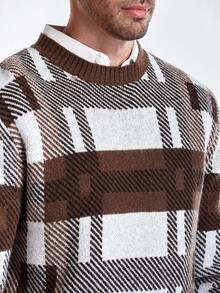 Manfinity CityGents Men's Casual Colorblock Plaid Knit Sweater, Autumn/Winter - Brown - View 2