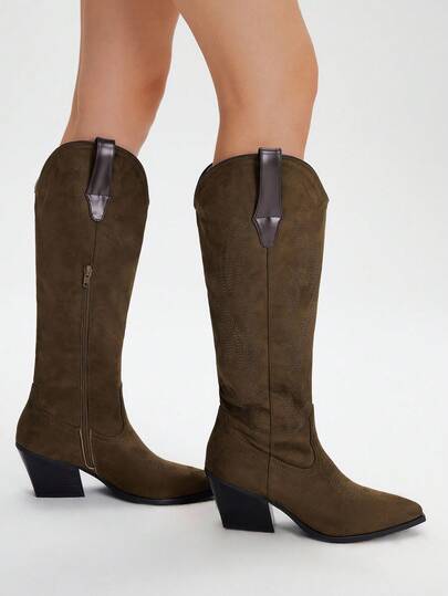 Styleloop Botas occidentales de mujer a la moda y cómodas, adecuadas para Halloween, Navidad, fiestas, festivales de música de otoño, estilo vaquero