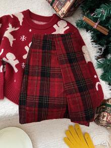 DAZY Teen Girl Christmas Plaid Wrap Mini Skirt,New Year - Burgundy - View 5