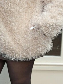 Vionelle 加大码长袖纯色仿皮草大衣休闲夹克冬季外套 - 杏色 - 查看 8