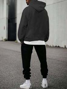 男士字母印花常规连帽衫套装 - 深灰色 - 查看 2