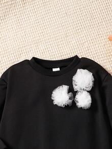 两件套女童3D立体花朵黑色长袖卫衣上衣和金色亮片宽松裤 - 金色 - 查看 6