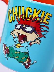 Nick 90s | SHEIN 90s 400ml Cartoon Letter Pattern Ceramic Cup, Microwave And Dishwasher Friendly, Can Hold Coffee, Milk, Orange Juice - Green - View 5