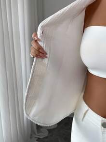 Elenzga 女式开领插肩长袖针织开衫，纽扣闭合，腰部收紧，袖口和领口饰有优雅蕾丝，常规剪裁夹克 - 米色 - 查看 7