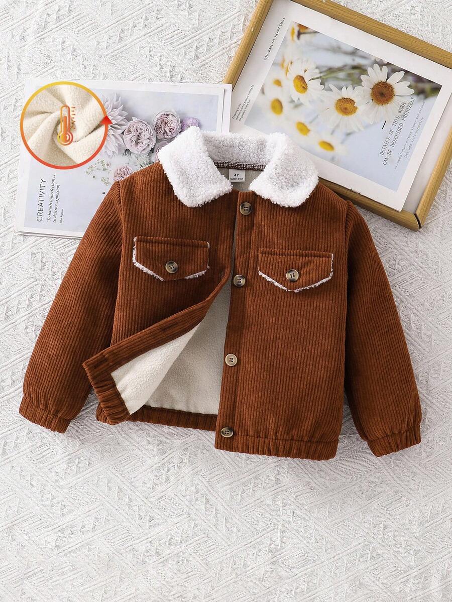 少女休闲保暖内衬夹克，秋冬 - 棕色 - 查看 1