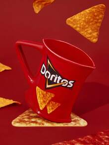 Doritos X SHEIN 1pc Large Capacity Mug, Cute Ceramic Mug With Quirky Graphic Design, Dishwasher & Microwave Friendly, Suitable For Juice, Coffee, Milk, Etc. - Burgundy - View 2