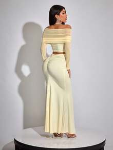 INAWLY 2 piezas Conjunto de falda de malla amarilla para mujer - Amarillo - Ver 2