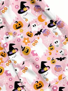 TaskEZ Casual Halloween Cartoon Print Scrub Uniform Top - Multicolor - View 4