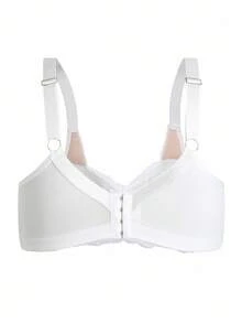DesireSculpt Sujetador inalámbrico elegante de talla grande con parches de encaje de unicolor, que levanta - Blanco - Ver 6