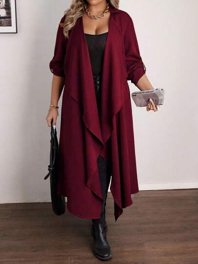 Vionelle Christmas Plus Size Casual Waterfall Collar Long Coat Fall Women Women Long Cardigan Long Cardigans Ladies Asymmetrical Draped Cardigan Long Sleeve Fashion Burgundy Women Maroon For Women Women Fall Fashion Asymmetrical Duster Cardigan Fall For Women Long Sleeve Cardigan Burgundy For Women