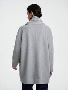 SHEIN LUNE 女士优雅、休闲、奢华宽松中长款羊毛混纺大衣，适合派对、万圣节、圣诞节、新年、感恩节 - 淺灰色 - 查看 2