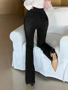 DAZY Women's Slim Fit Flared Jeans - Black - View 2